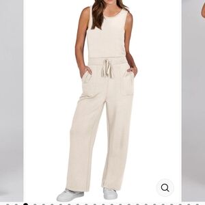 NWT Sz L Air Essentials Jumpsuit Wide-Leg Knit  Elastic Drawstring Waist